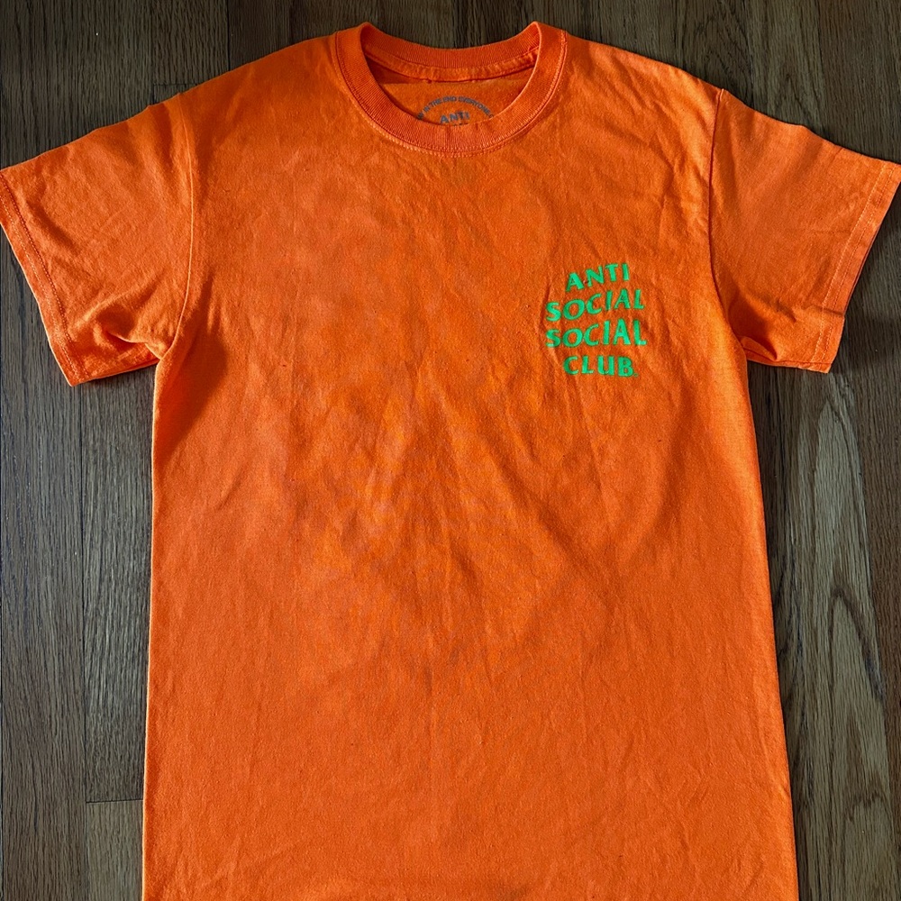 Anti Social Social Club Bright Orange Tee with Green Logo